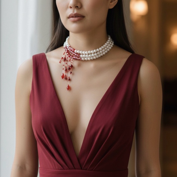Jewelry - Vampire Bite Blood Pearl Choker Necklace Evening Gothic Jewelry